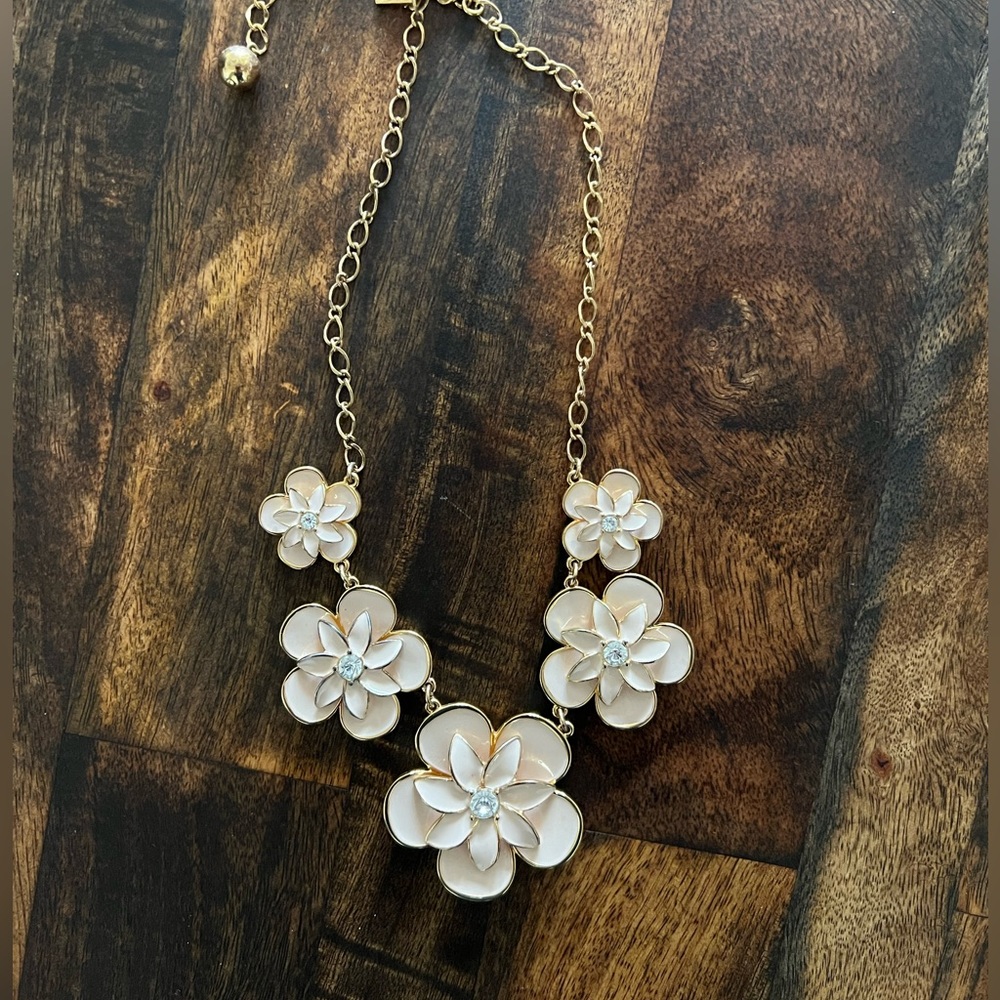 EUC Kate Spade Enamel Pink Flower Statement Necklace